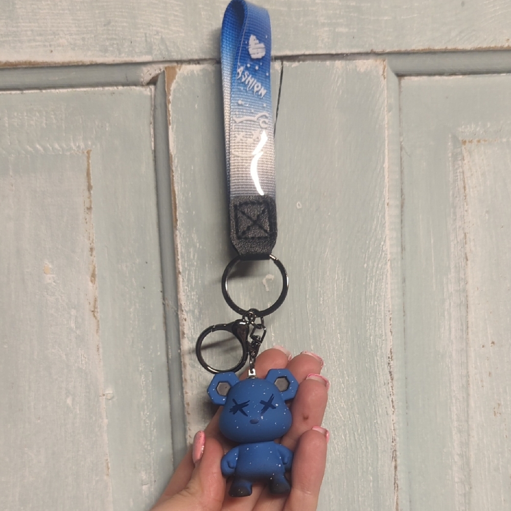 Blue Bear Keychain with Lanyard
